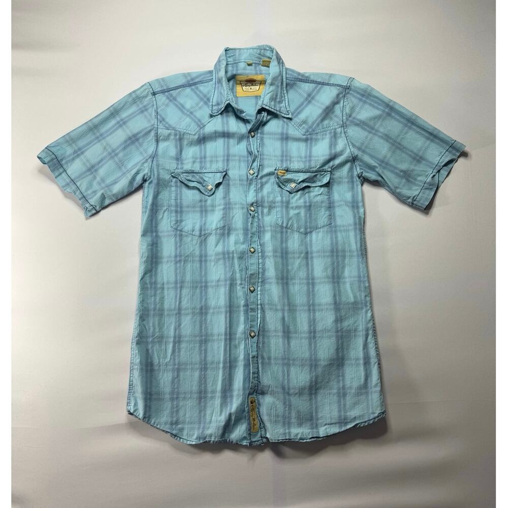 Larry Mahan Men's Short Sleeve Blue Plaid Pearl Snap Shirt - Size‎ M*